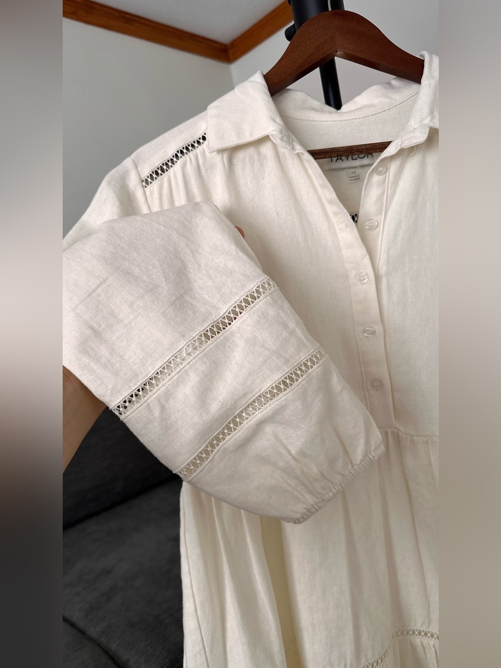 TAYLOR Ivory Linen Blend Tiered Midi Dress – NWT, Size 10 - Picture 8 of 11